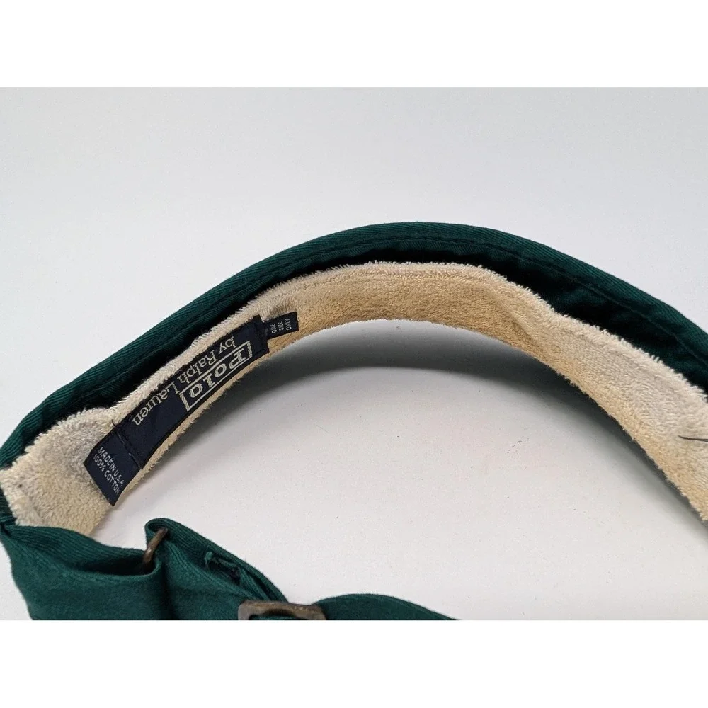 Vintage Polo Ralph Lauren Hat Visor Strap Back Mens One Size Green USA Pony Logo